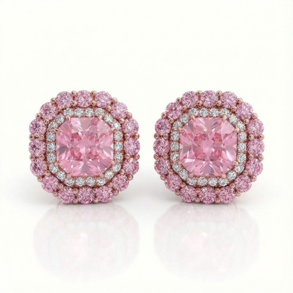 Sotiya Double Halo Amethyst Purple Asscher Cut Stud Earrings Sterling Silver-Sotiya