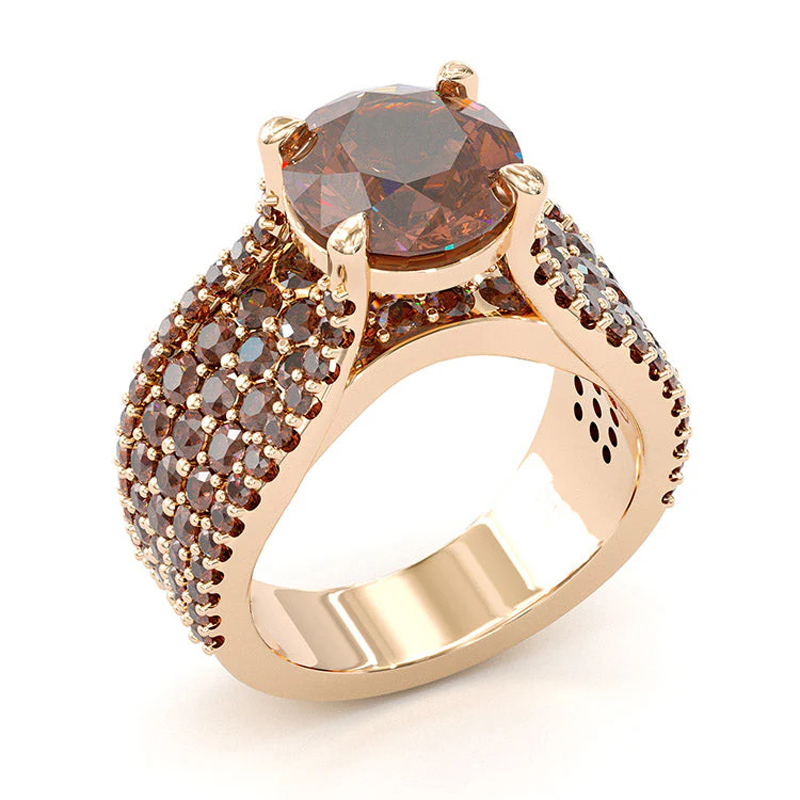 Sotiya Sidestones Round Cut Coffee Engagement Ring Sterling Silver