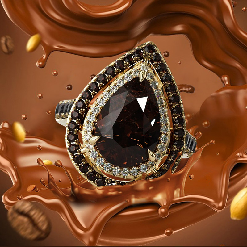 Sotiya Double Halo Pear Cut Coffee Engagement Ring Sterling Silver