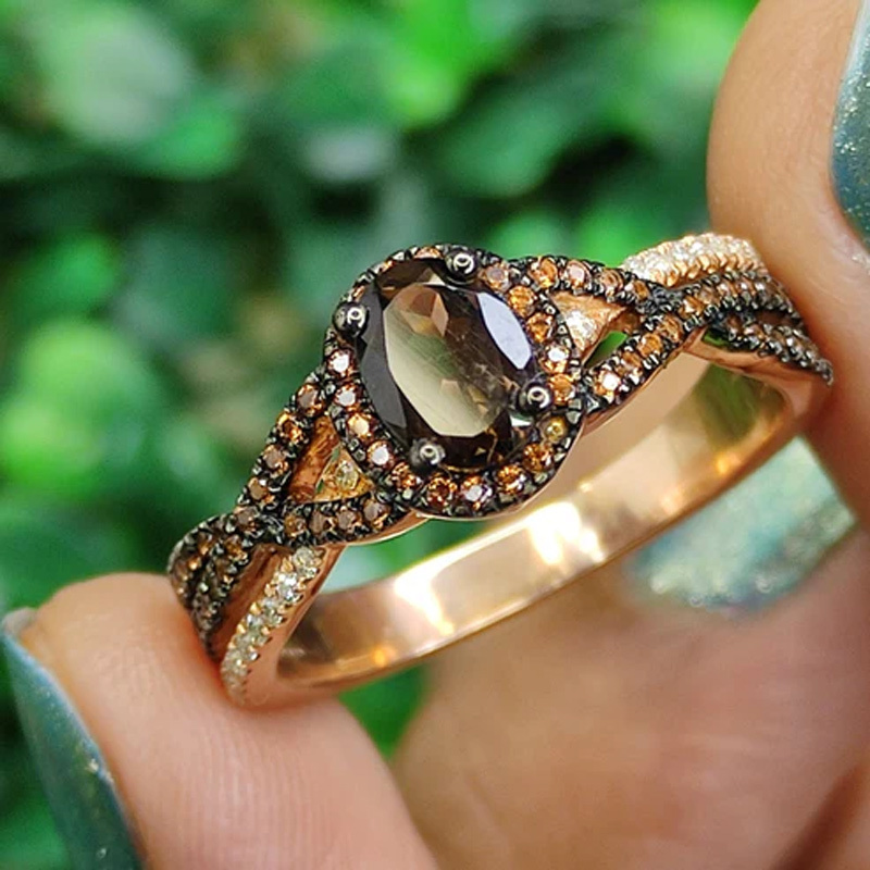 Sotiya Halo Oval Cut Coffee Twist Shank Engagement Ring Sterling Silver