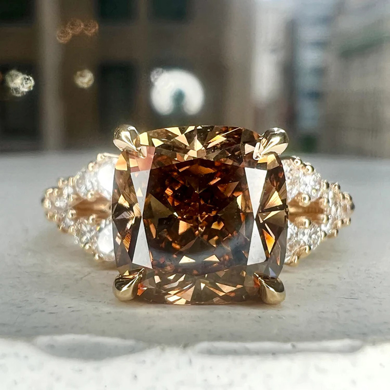 Sotiya Sidestone Coffee Cushion Cut Engagement Ring Sterling Silver-Sotiya