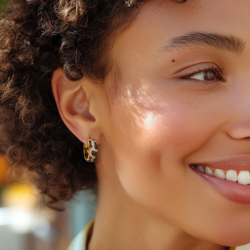 Sotiya Giraffe-Print Coffee Hoop Earrings Sterling Silver-Sotiya