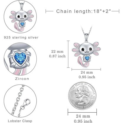 Sotiya Cute Axolotl 12 Birthstones Heart Cut Necklace Sterling Silver-Sotiya
