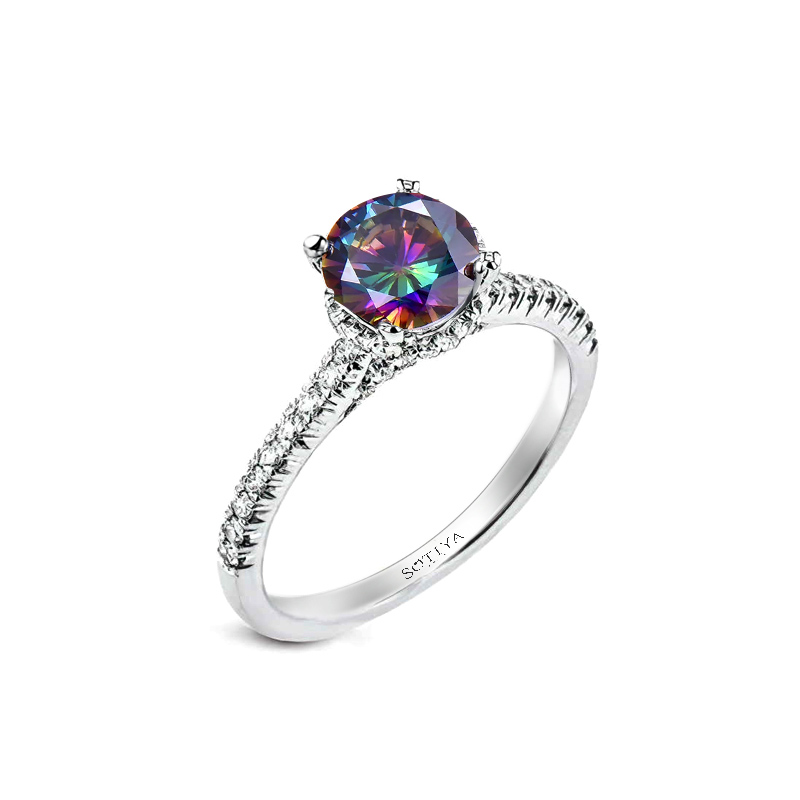 Sotiya Cathedral Hidden Halo Round Cut Rainbow Mystic Quartz Engagement Ring Sterling Silver-Sotiya
