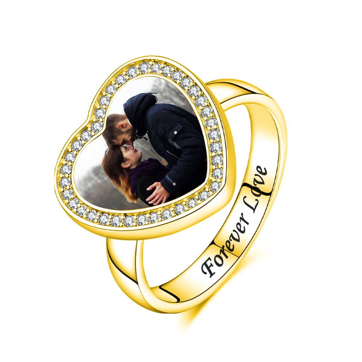Sotiya Heart Shaped Halo Personalized Photo Engagement Ring Sterling Silver-Sotiya