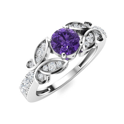 Sotiya Customizable 12 Birthstone Butterfly Round Cut Engagement Ring Sterling Silver