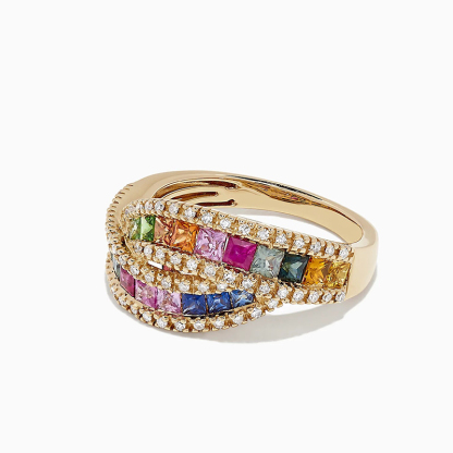 Sotiya Multi Colored Princess Cut Women's Wedding Ring Sterling Silver-Sotiya