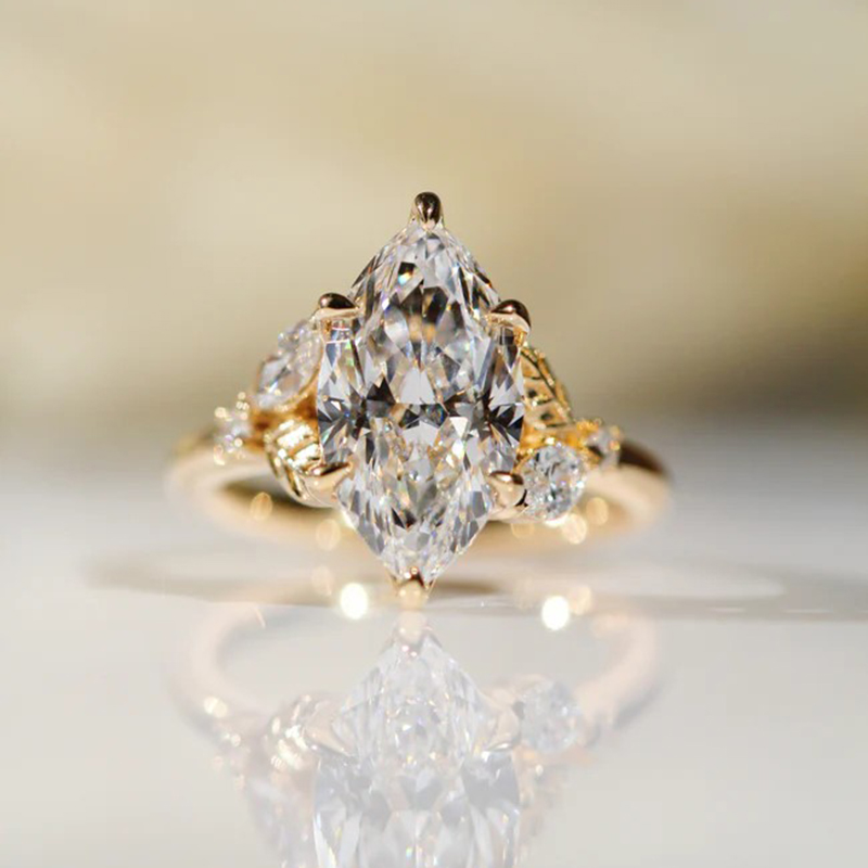 Sotiya Marquise Cut Leaves Nature Inspired Engagement Ring Sterling Silver