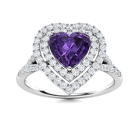 Sotiya Customizable 12 Birthstone Double Halo Heart Cut Engagement Ring Sterling Silver