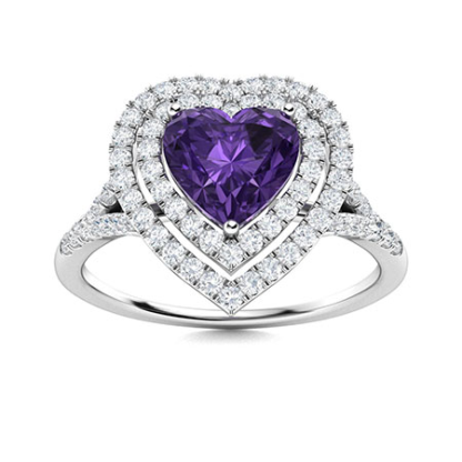 Sotiya Customizable 12 Birthstone Double Halo Heart Cut Engagement Ring Sterling Silver