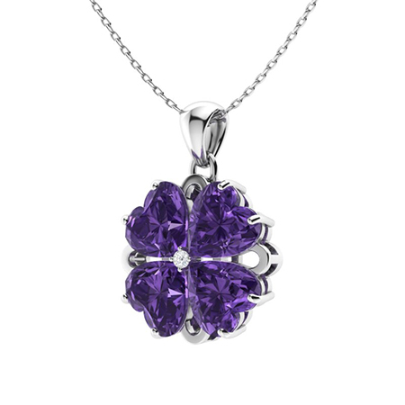 Sotiya Customizable 12 Birthstones Four Leaf Clover Flower Heart Cut Necklace Sterling Silver-Sotiya