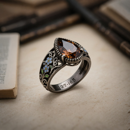 Sotiya Vintage Filigree Pear Cut Coffee Engagement Ring Sterling Silver-Sotiya