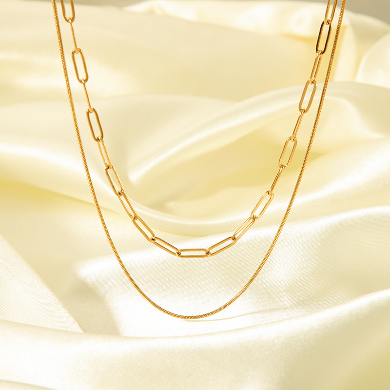 Sotiya Double Chain & Omega Necklace Titanium Steel with Gold Plating-Sotiya