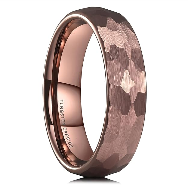 Sotiya Tungsten Coffee Plated Brown Hammered Design Men's Wedding Ring-Sotiya