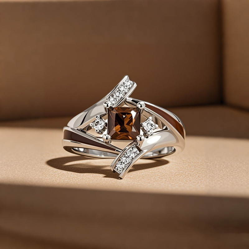 Sotiya Princess Cut Bypass Coffee Enamel Engagement Ring Sterling Silver-Sotiya