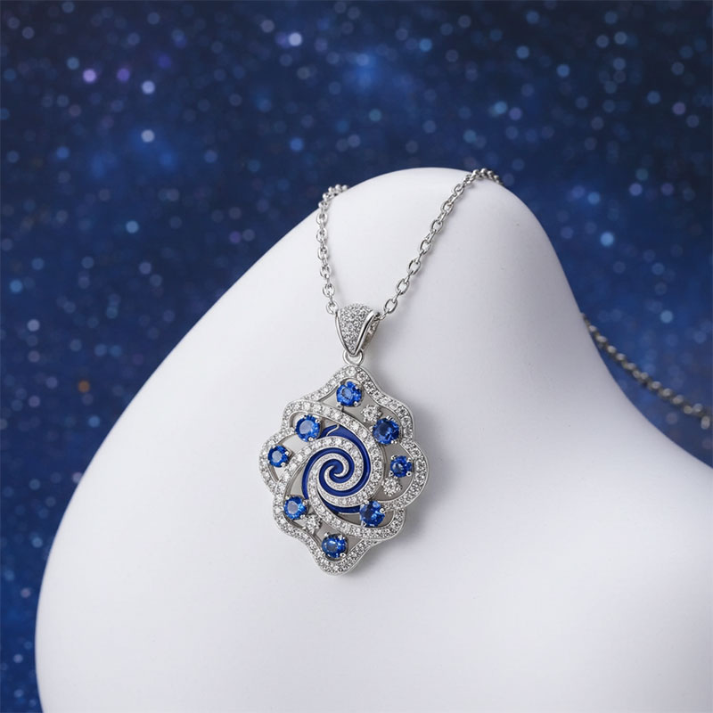 Sotiya Artist Collection Famous Painting Starry Night Enamel Necklace Sterling Silver-Sotiya