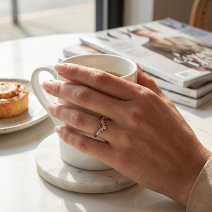 Sotiya V-shaped Synthetic Morganite Coffee Women's Wedding Ring Band Sterling Silver-Sotiya