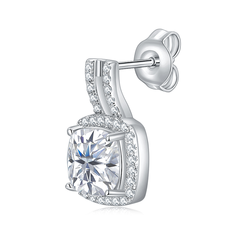 Sotiya Halo Cushion Cut Moissanite Stud Earrings Sterling Silver-Sotiya