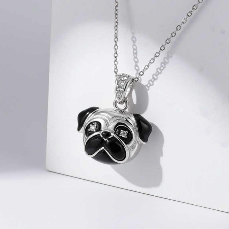 Sotiya Cute Head-tilt Pug Enamel Pendant Necklace-Sotiya