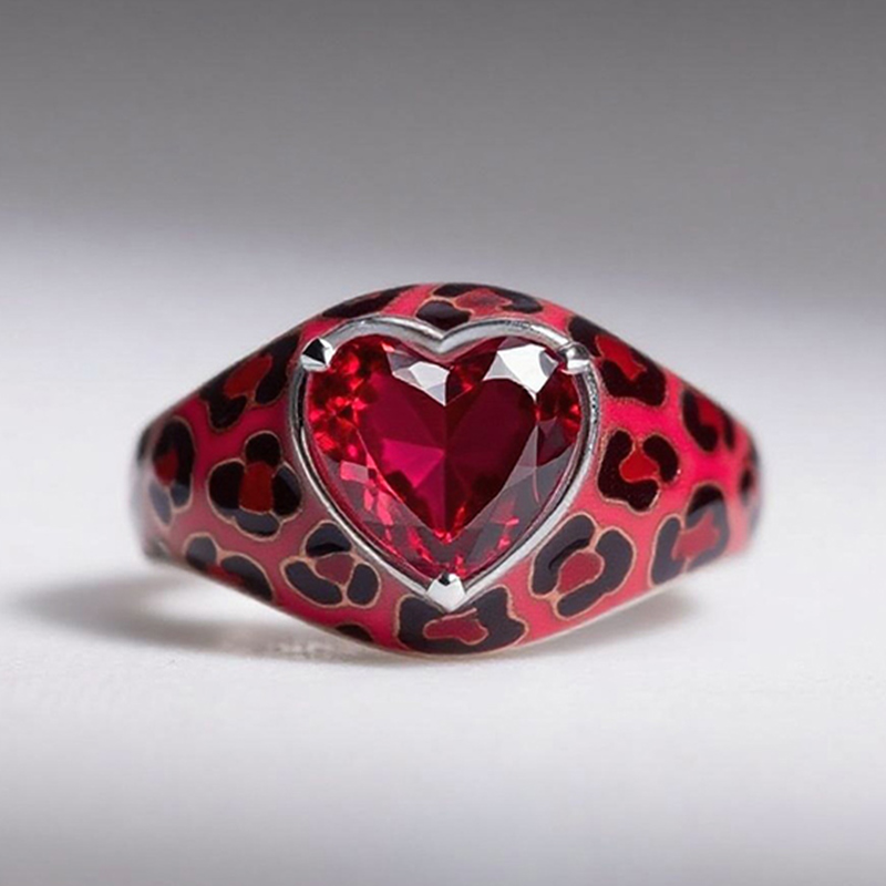 Sotiya Heart Cut Blue Leopard Print Enamel Ring Sterling Silver-Sotiya