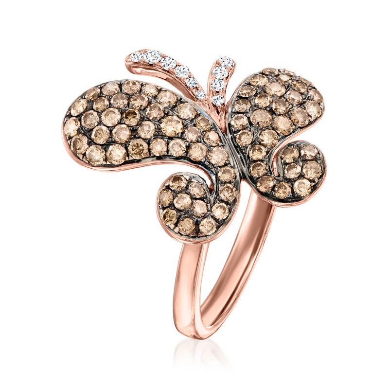 Sotiya Butterfly Round Cut Coffee Cocktail Ring Sterling Silver-Sotiya