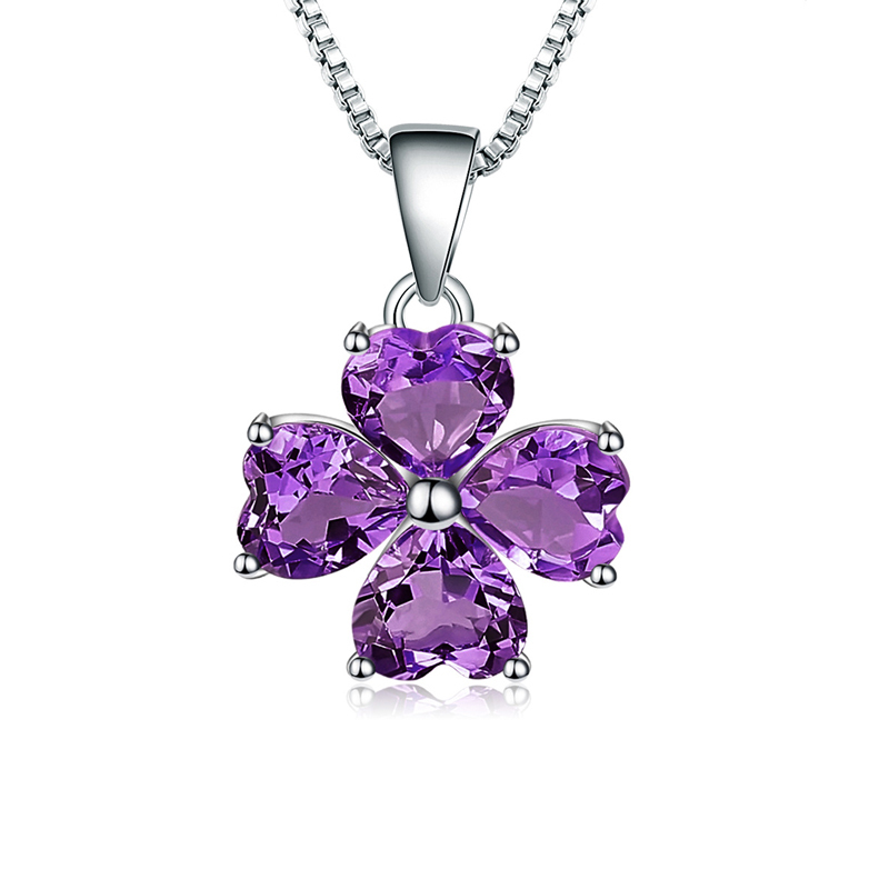 Sotiya Natural Gemstone Amethyst Four Leaf Clover Design Necklace Sterling Silver-Sotiya