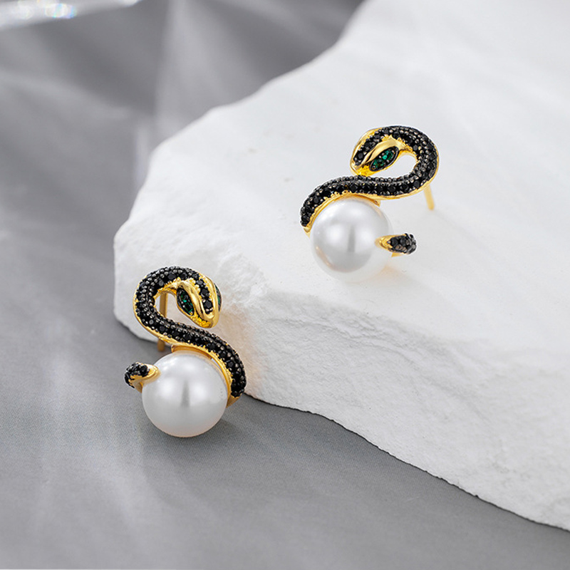 Sotiya Snake Entwined with Pearl Stud Earrings Sterling Silver-Sotiya