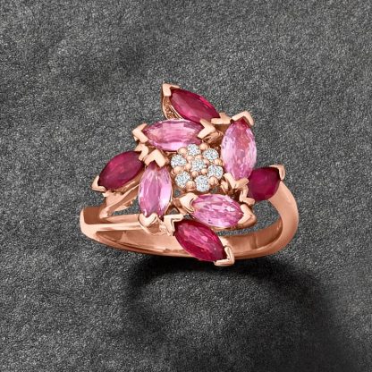 Sotiya Multi Colored Marquise Cut Hot Pink and Ruby Flower Ring Sterling Silver-Sotiya