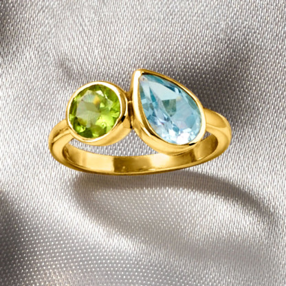 Sotiya Toi et Moi Round Peridot and Pear Cut Aquamarine Two Stone Engagement Ring Sterling Silver-Sotiya