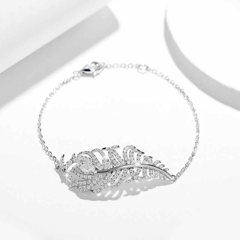 Sotiya Feather Design Moissanite Bracelet Sterling Silver-Sotiya