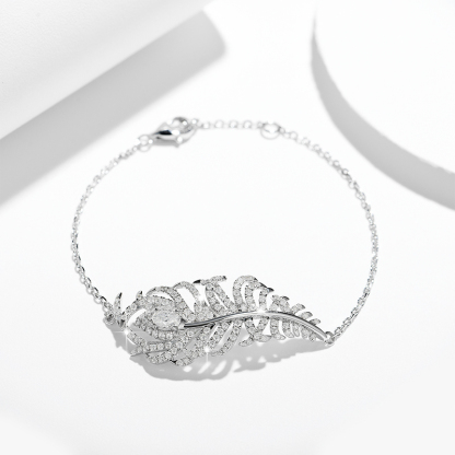 Sotiya Feather Design Moissanite Bracelet Sterling Silver-Sotiya