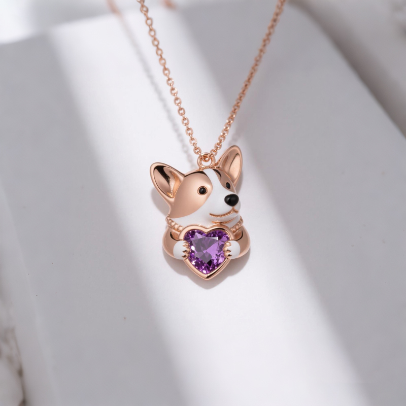 Sotiya Corgi Embraces Love Heart Birthstone Necklace-Sotiya