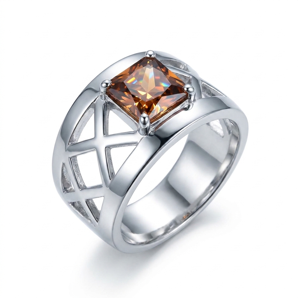 Sotiya Hollow Cross Solitaire Coffee Radiant Cut Men's Promise Ring Sterling Silver