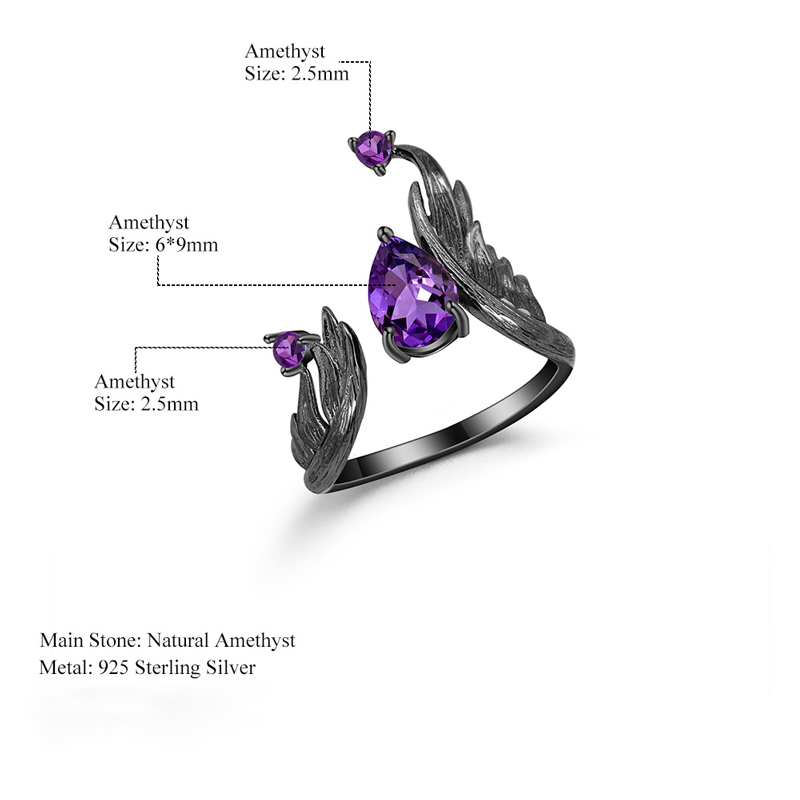 Sotiya Natural Gemstone Amethyst Adjustable Openable Cocktail Ring Sterling Silver-Sotiya
