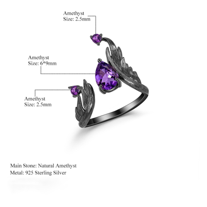 Sotiya Natural Gemstone Amethyst Adjustable Openable Cocktail Ring Sterling Silver-Sotiya