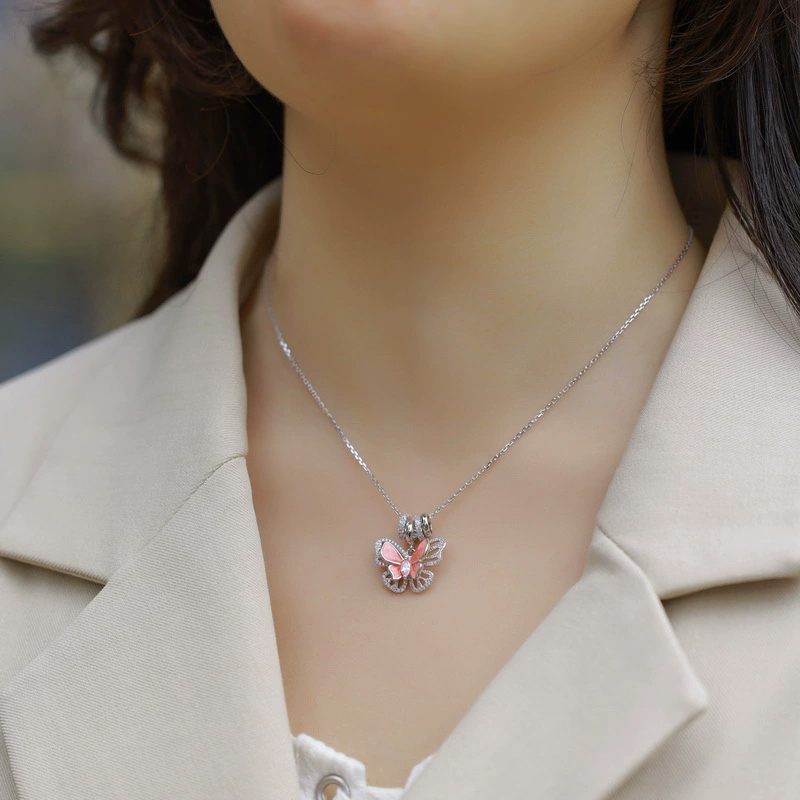 Sotiya Blue Enamel Double Layer Butterfly Necklace Sterling Silver-Sotiya