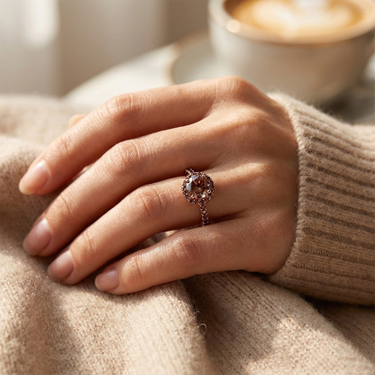 Sotiya Cathedral Halo Round Cut Coffee Engagement Ring Sterling Silver