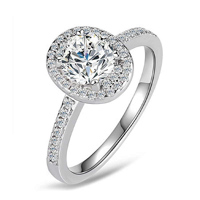 Sotiya Halo Round Cut Oval Shape Moissanite Engagement Ring Sterling Silver-Sotiya