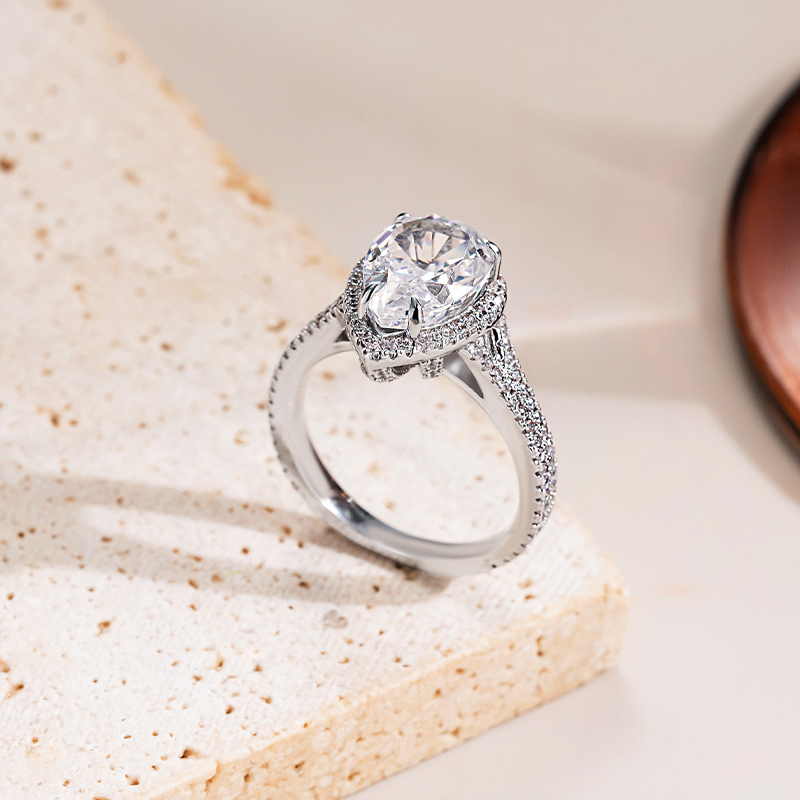 Sotiya Halo Pear Cut Engagement Ring High-carbon Zircon Sterling Silver-Sotiya