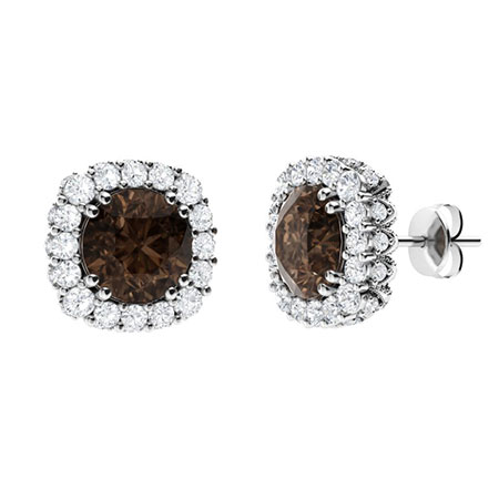 Sotiya Coffee Round Cut Halo Stud Earrings Sterling Silver-Sotiya