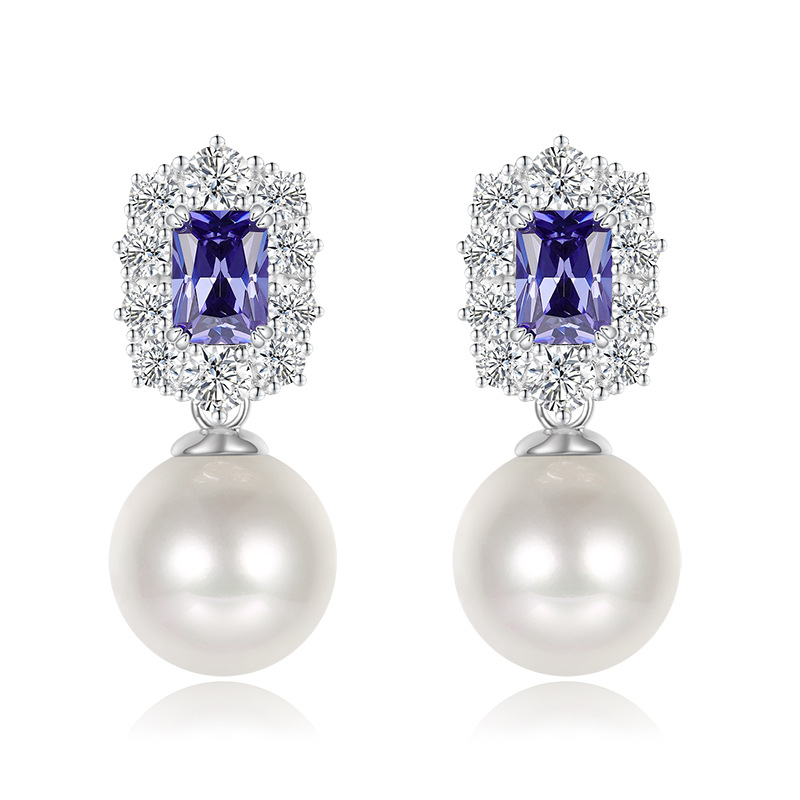 Sotiya Unique Amethyst Halo Design Pearl Earrings Sterling Silver-Sotiya