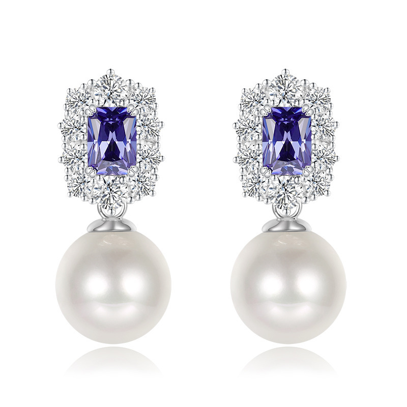 Sotiya Unique Amethyst Halo Design Pearl Earrings Sterling Silver-Sotiya