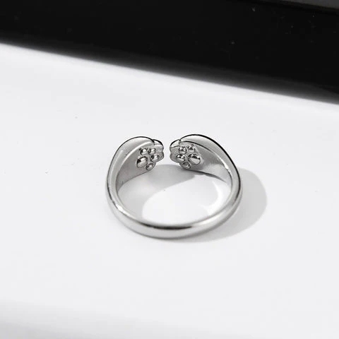 Sotiya Pet Dog Cat Paw Print Hug Open Ring Sterling Silver-Sotiya