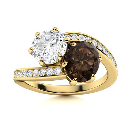 Sotiya Toi et Moi Bypass Coffee Oval and Round Cut Two Stone Engagement Ring Sterling Silver-Sotiya