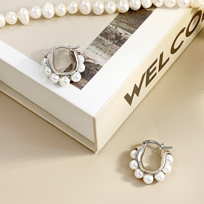 Sotiya Pearl U-shaped Hoop Earrings Sterling Silver-Sotiya