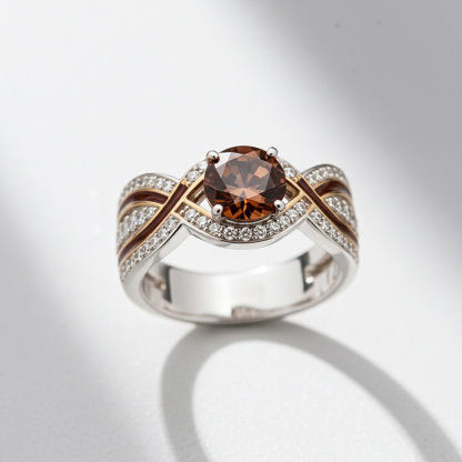 Sotiya Round Cut Crossover Coffee Enamel Engagement Ring Sterling Silver-Sotiya