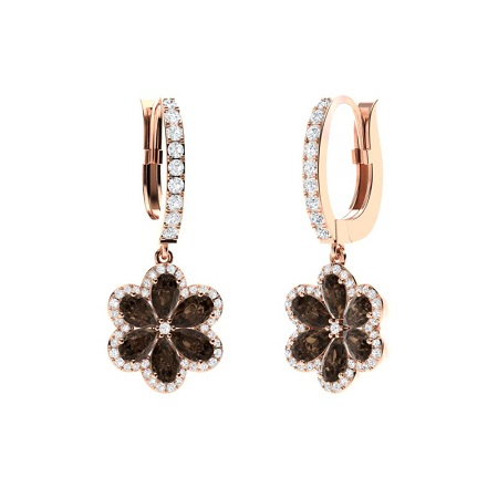Sotiya Coffee Pear Cut Flower Halo Drop Earrings Sterling Silver-Sotiya
