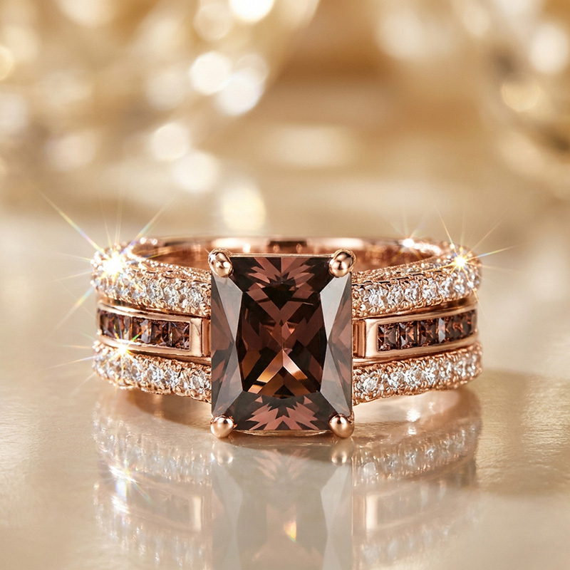 Sotiya Interchangeable Radiant Cut Coffee Wedding Bridal Ring Set
