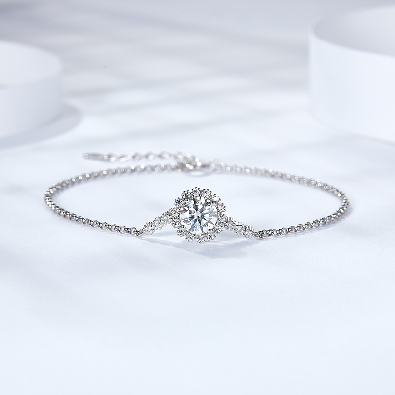 Sotiya Halo Round Cut Moissanite Bracelet Sterling Silver-Sotiya