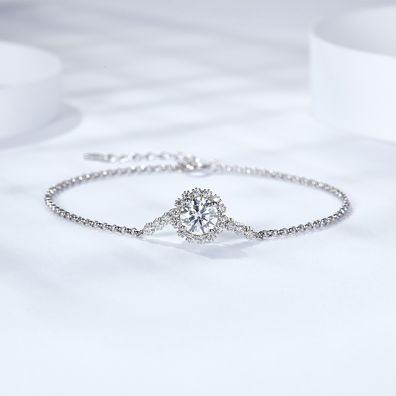 Sotiya Halo Round Cut Moissanite Bracelet Sterling Silver-Sotiya